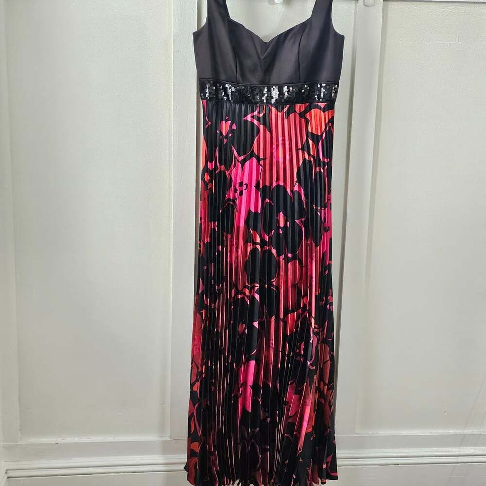 JS Collections Size 10 Floral Pleated Maxi Dress Sequin Formal Evening Y2K